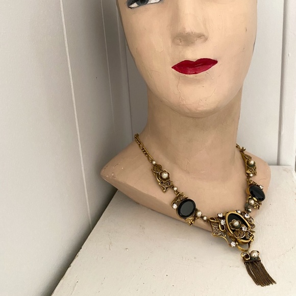 VTG 1940s 1950s Victorian Revival Pearl Necklace Clip On Earrings - Picture 2 of 11